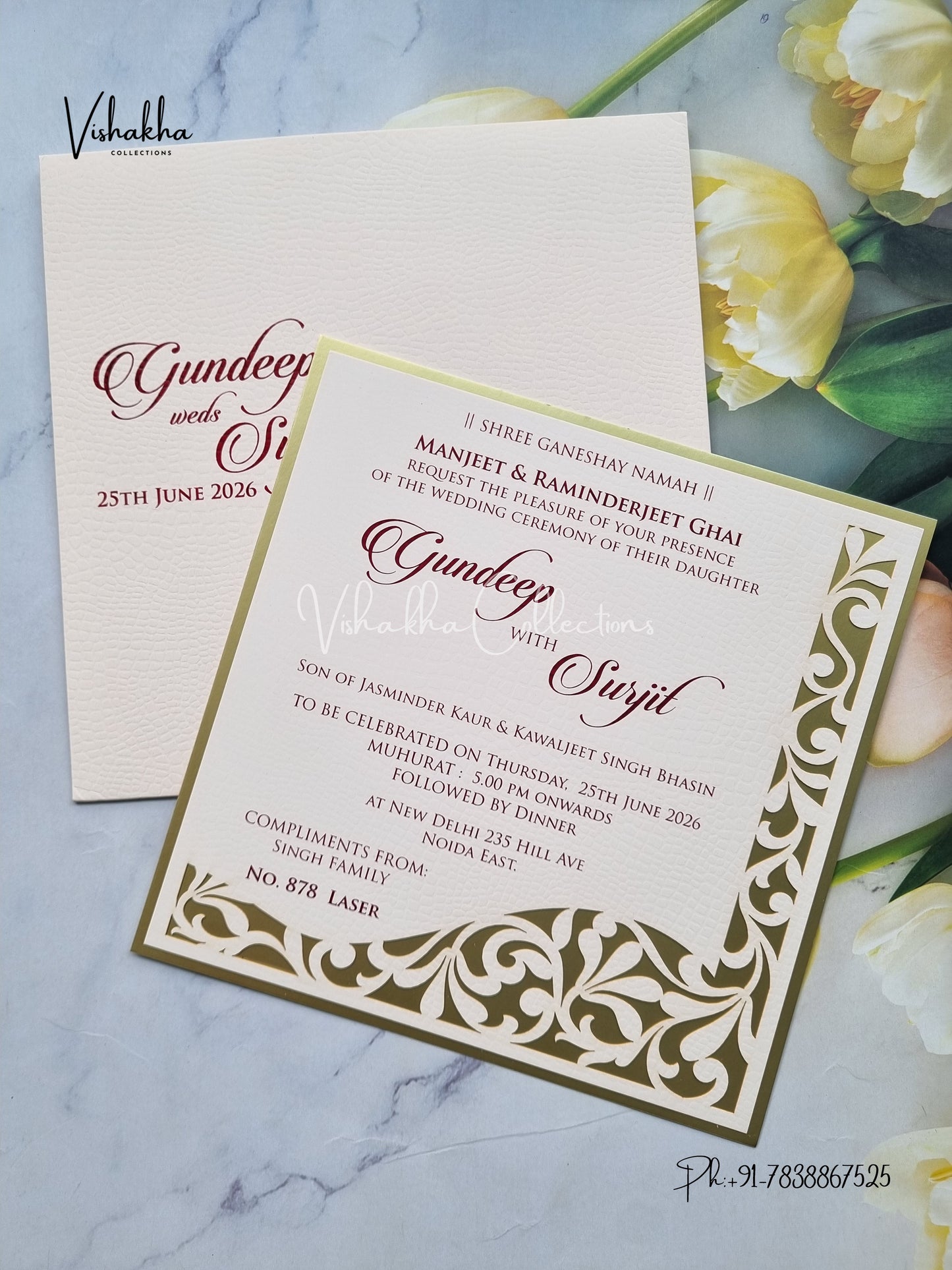 Single Insert Hindu Muslim Christian Sikh Colored invitation Cards LN-878