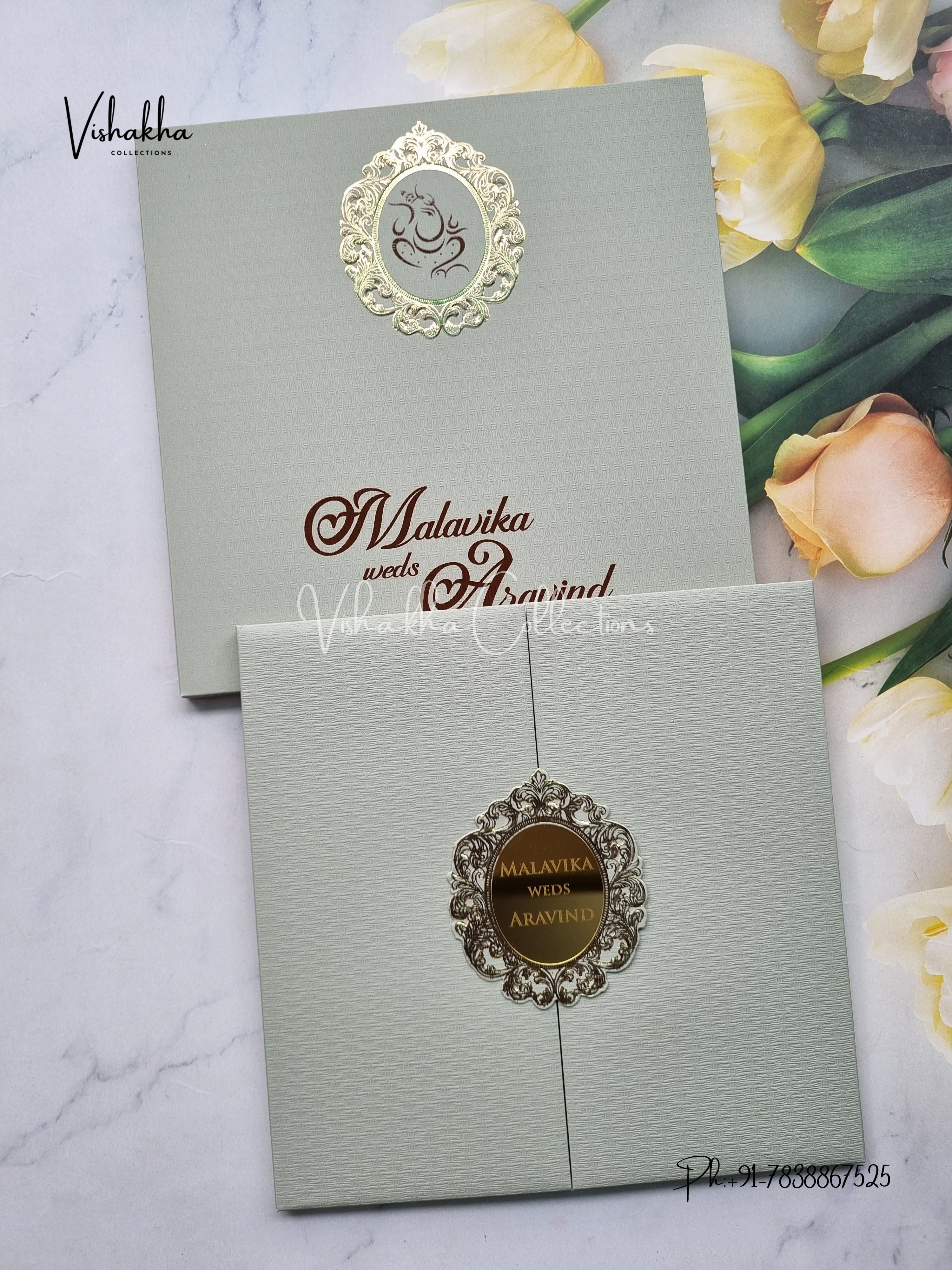 White And golden Hindu Muslim Christian Sikh Padded invitation Cards ATS-1308
