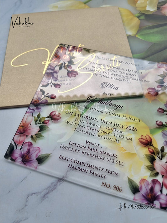 Flower Hindu Muslim Christian Sikh Acrylic invitation Cards LN-901