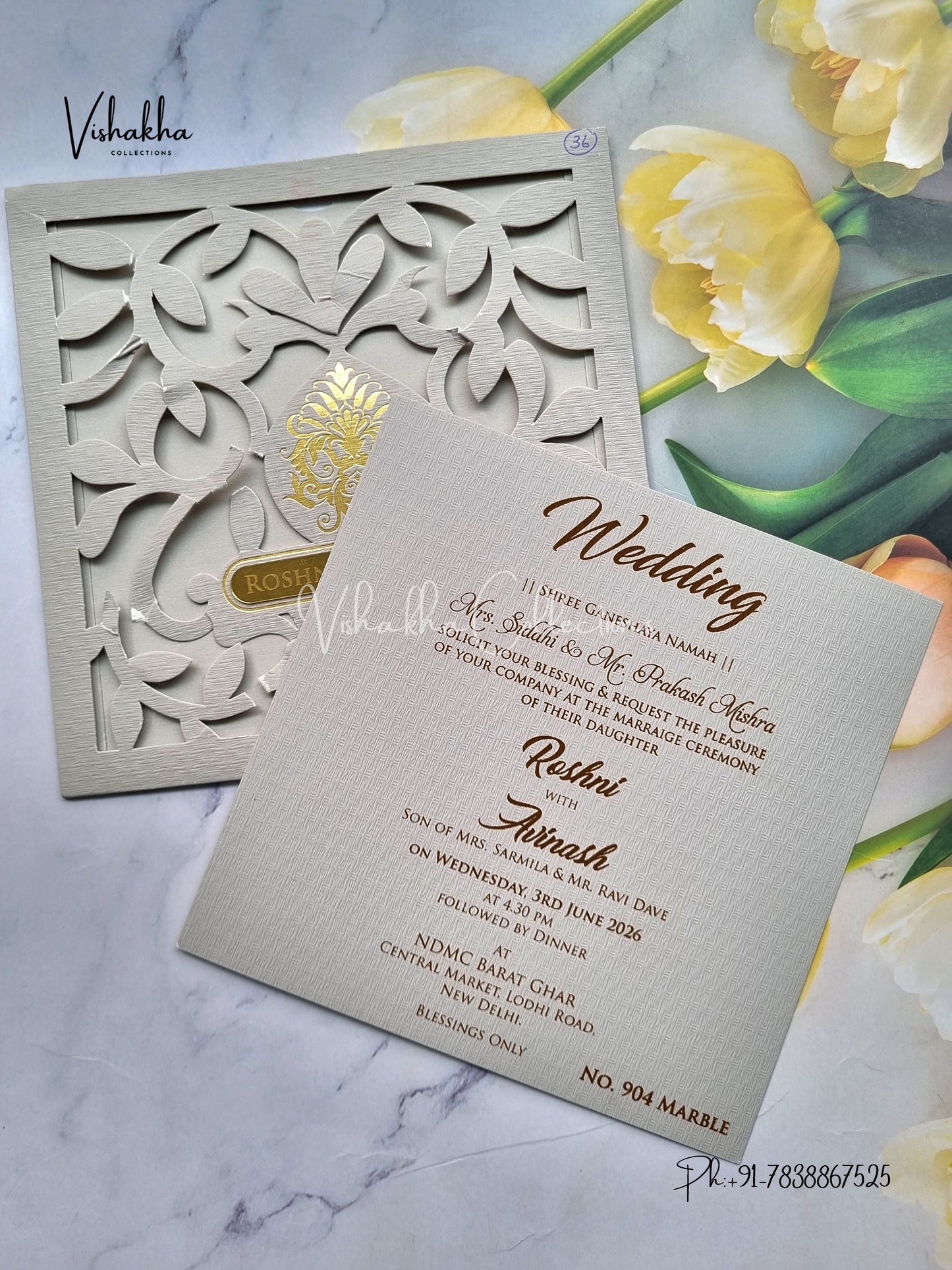 Single Insert Hindu Muslim Christian Sikh Laser Cut Colored invitation Cards LN-904
