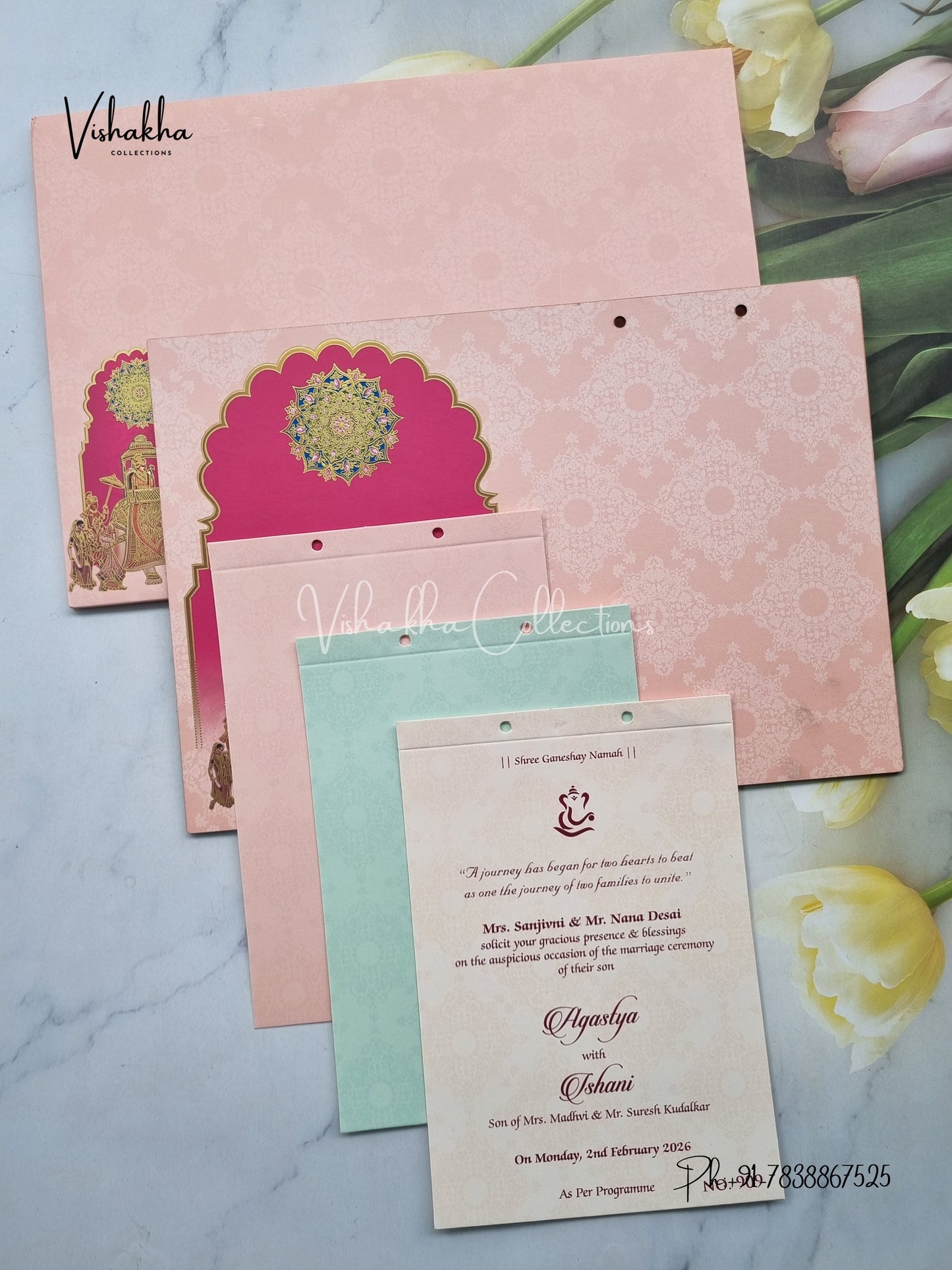 Hathi Hindu Sikh MDF Board Laser Cut Named MDF Laser Cut Colored invitation Cards LN-909