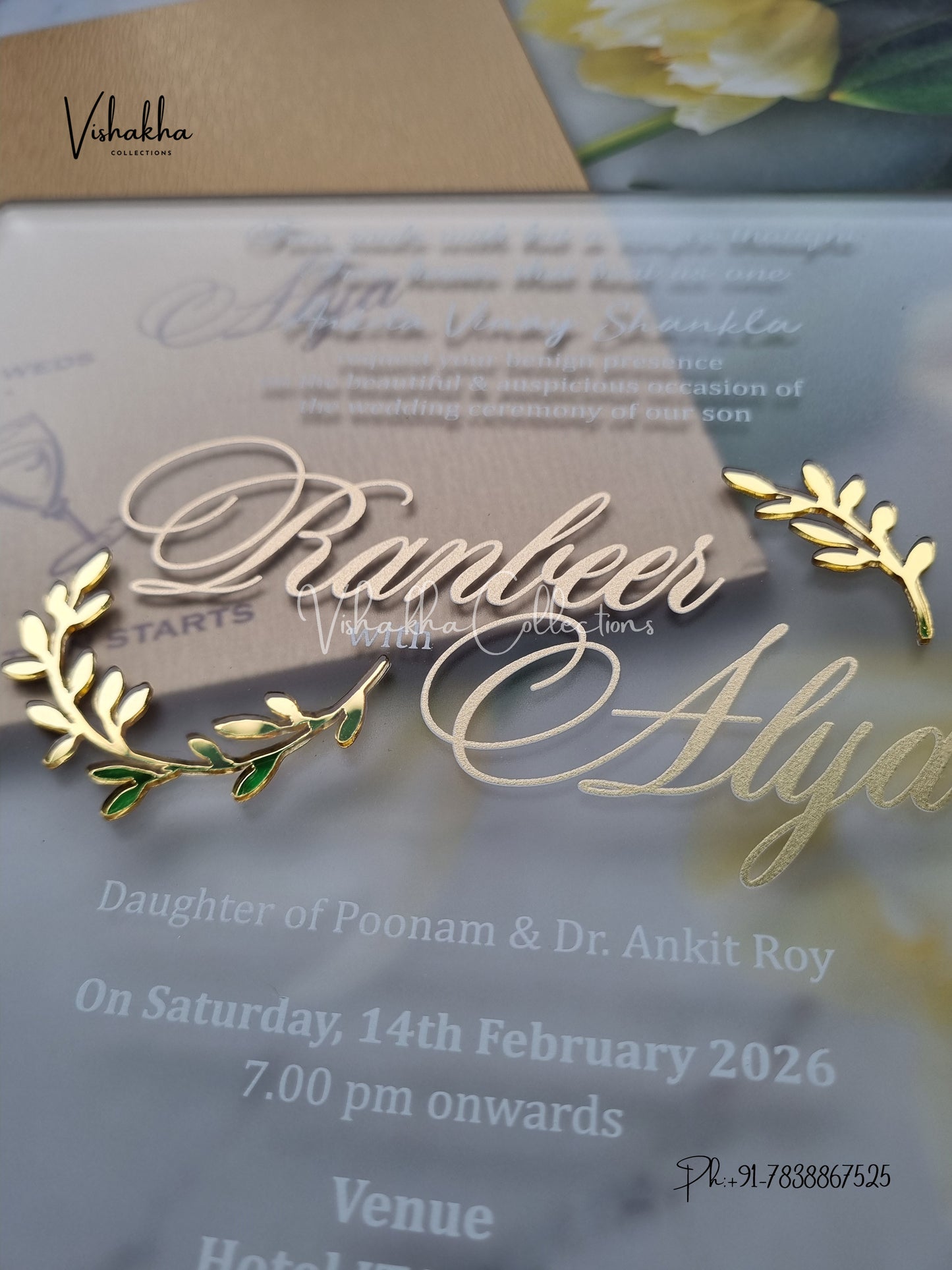 Hindu Muslim Christian Sikh Acrylic Colored invitation Cards LN-910