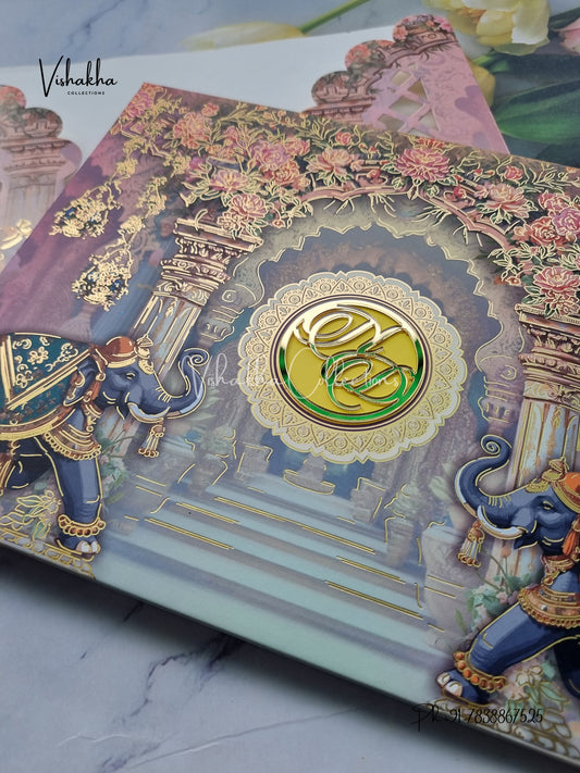 Hathi Hindu Sikh Padded Unique Color Colored invitation Cards LN-911