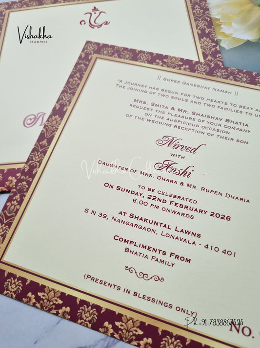 Single Insert Flower Hindu Muslim Christian Sikh Colored invitation Cards LN-912