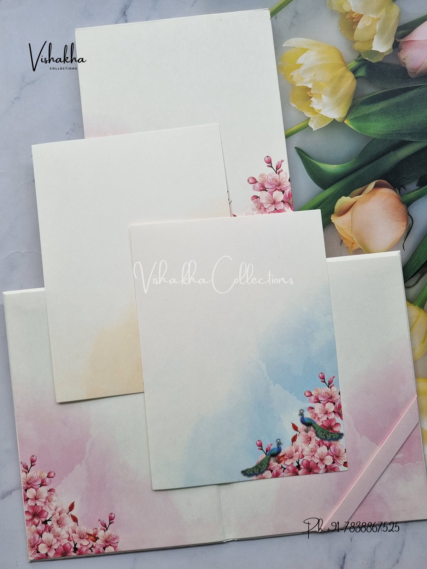 Peacock Flower Hindu Muslim Christian Sikh Padded Colored invitation Cards LN-917