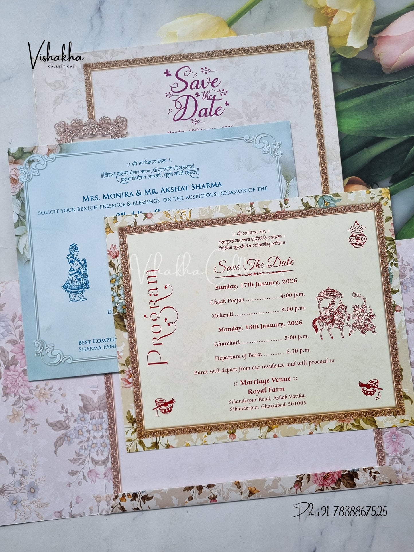 Semi Box Flower Double Door Hindu Muslim Christian Sikh Multicolor Colored invitation Cards NA-1125-132