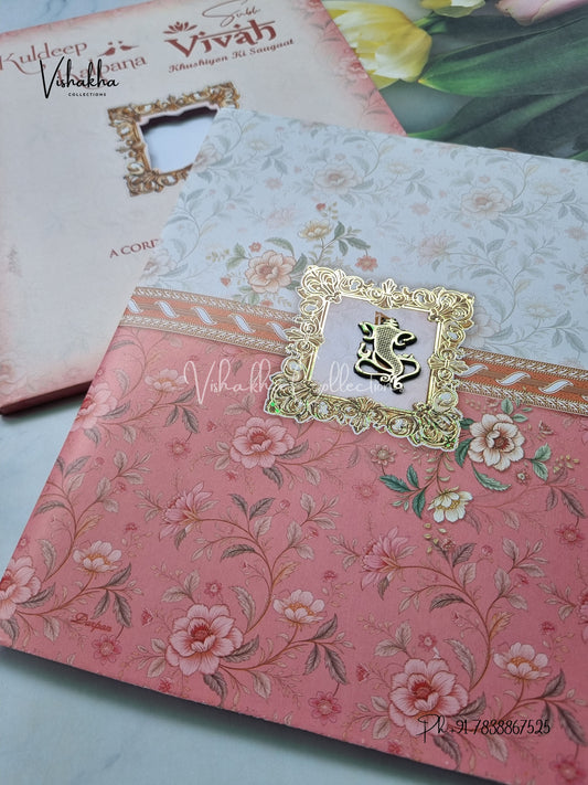 Semi Box Flower Hindu Muslim Christian Sikh Pink And White Colored invitation Cards NA-1125-133