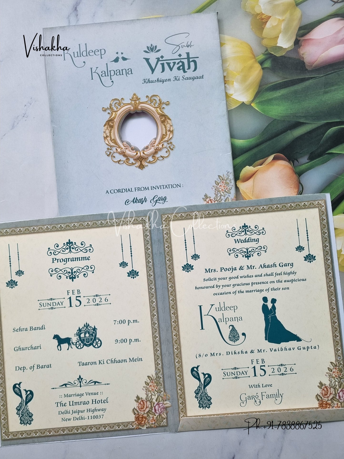 Semi Box Flower Hindu Muslim Christian Sikh Greyish Blue Colored invitation Cards NA-1125-134