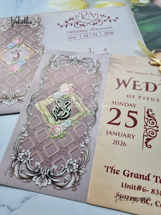 Flower Hindu Muslim Christian Sikh Grey Colored invitation Cards NA-1125-135