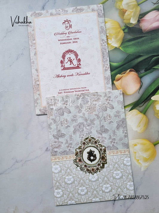 Flower Hindu Muslim Christian Sikh Patel Green Colored invitation Cards NA-1125-143