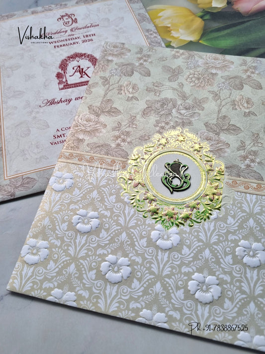 Flower Hindu Muslim Christian Sikh Patel Green Colored invitation Cards NA-1125-143