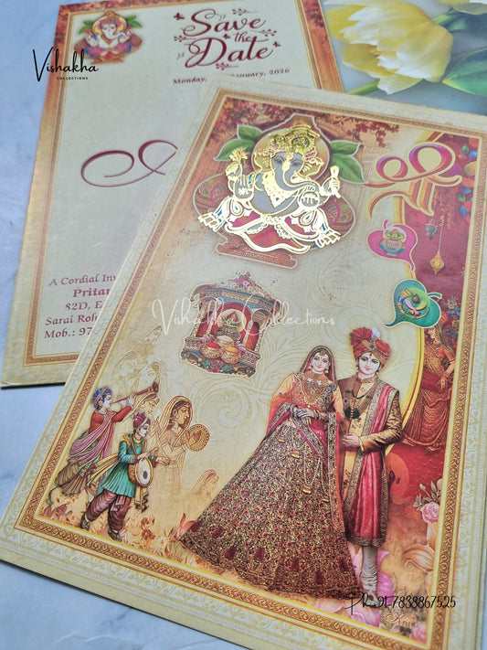 Ganesh Ji Dulah Dulhan Hindu Multicolor Colored invitation Cards NA-1125-144