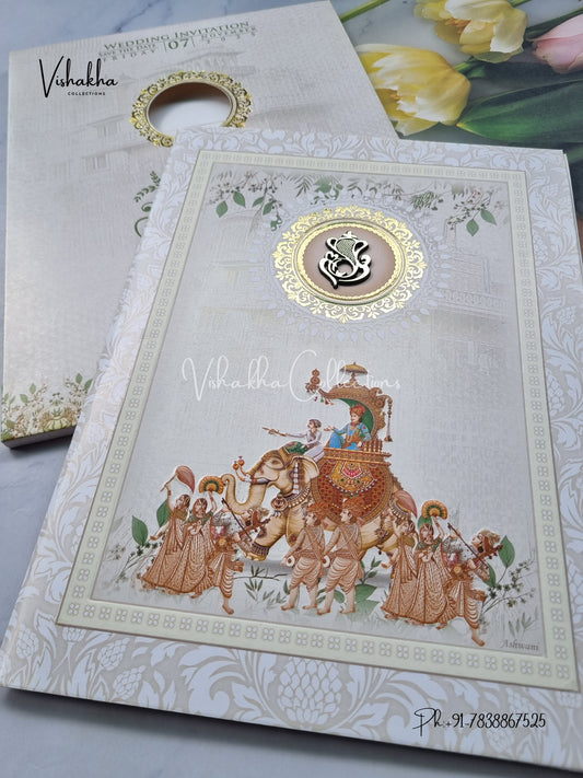 Barat Semi Box Hindu Cream Light Brown Colored invitation Cards NA-1125-146