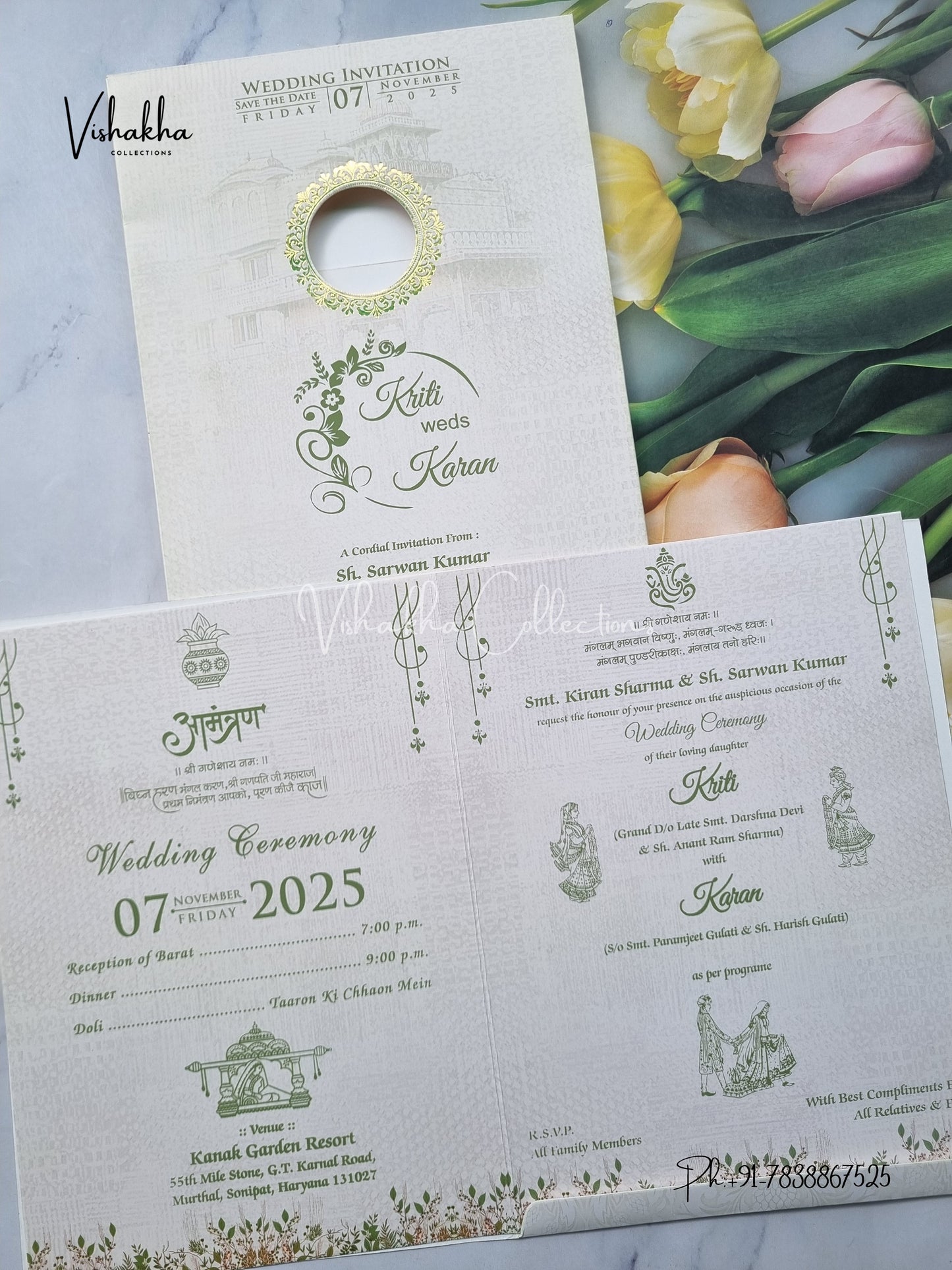 Barat Semi Box Hindu Cream Light Brown Colored invitation Cards NA-1125-146