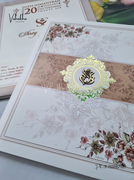 Semi Box Flower Hindu Muslim Christian Sikh Light Brown Colored invitation Cards NA-1125-148