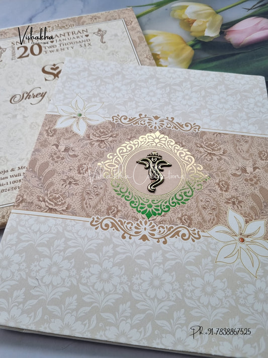 Semi Box Flower Hindu Muslim Christian Sikh Cream Colored invitation Cards NA-1125-149