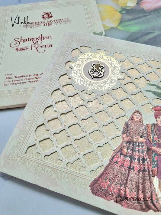 Semi Box Dulah Dulhan Hindu Cream Colored invitation Cards NA-1125-157