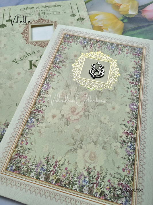 Flower Hindu Muslim Christian Sikh Light Green Colored invitation Cards NA-1125-169