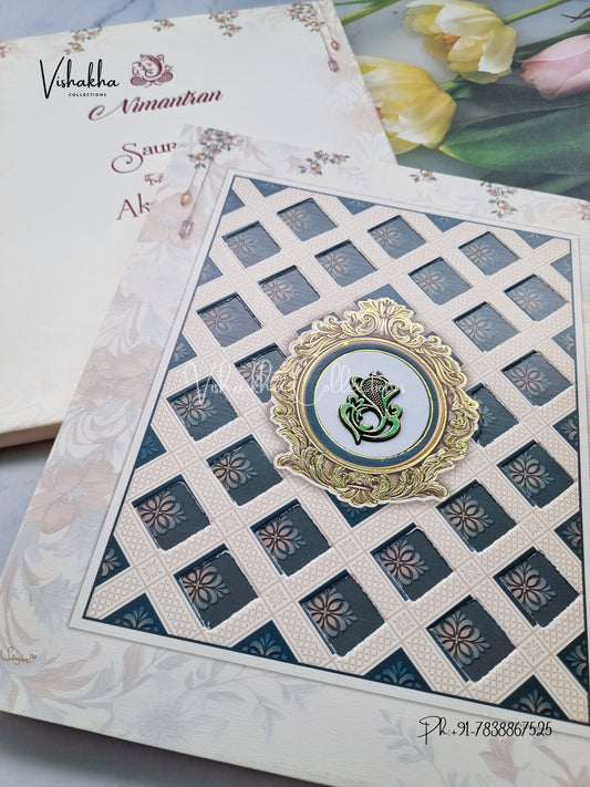 Semi Box Hindu Muslim Christian Sikh Dark Blue Colored invitation Cards NA-1125-17