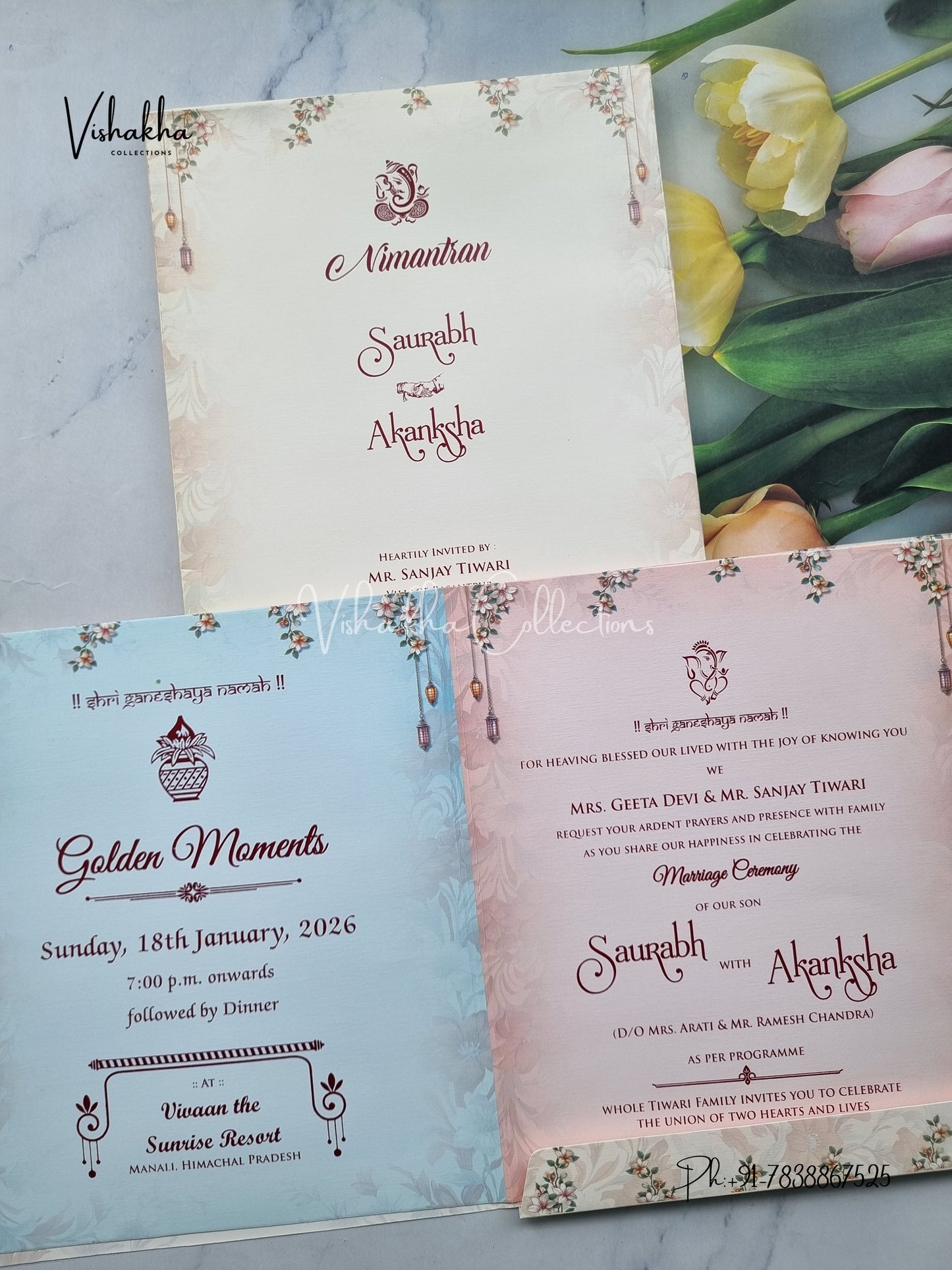 Semi Box Hindu Muslim Christian Sikh Dark Blue Colored invitation Cards NA-1125-17