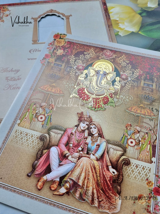 Ganesh Ji Dulah Dulhan Hindu Multicolor Colored invitation Cards NA-1125-186