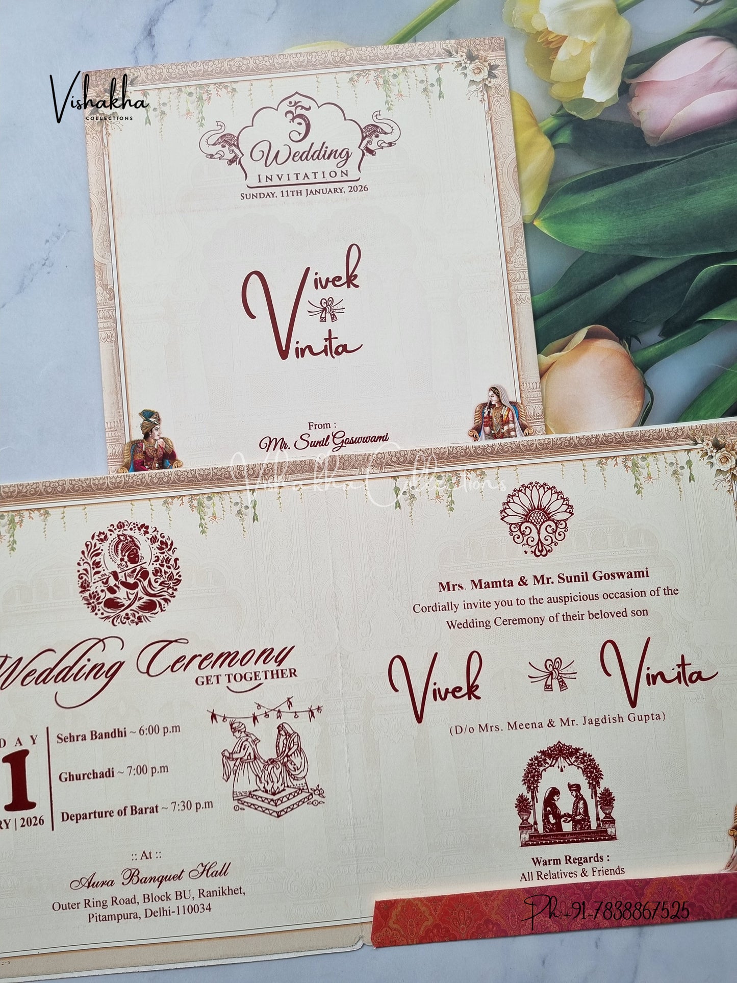 Ganesh Ji Dulah Dulhan Hindu Pink and Brown Colored invitation Cards NA-1125-22