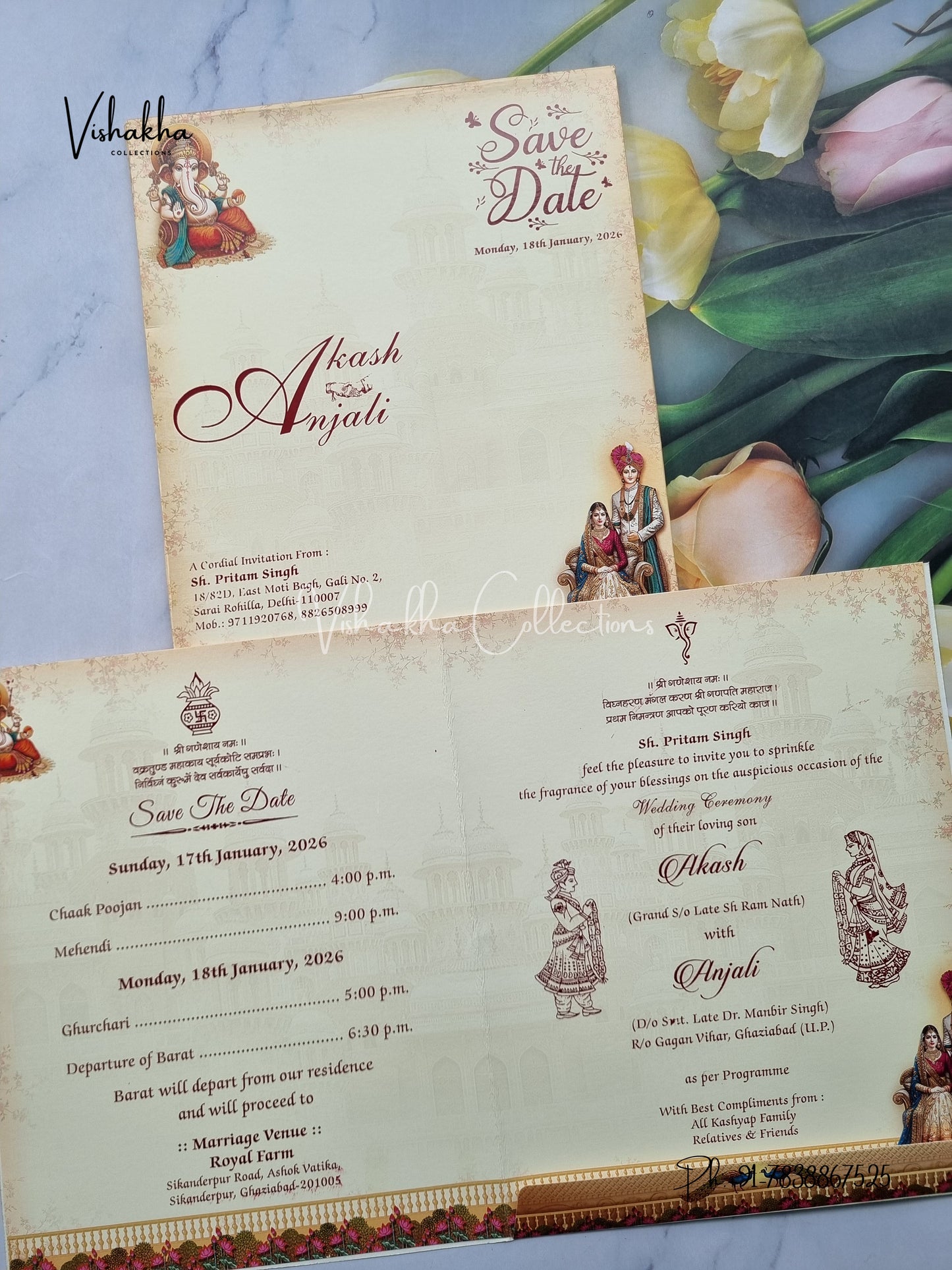 Semi Box Ganesh Ji Dulah Dulhan Hindu Yellow Colored invitation Cards NA-1125-28