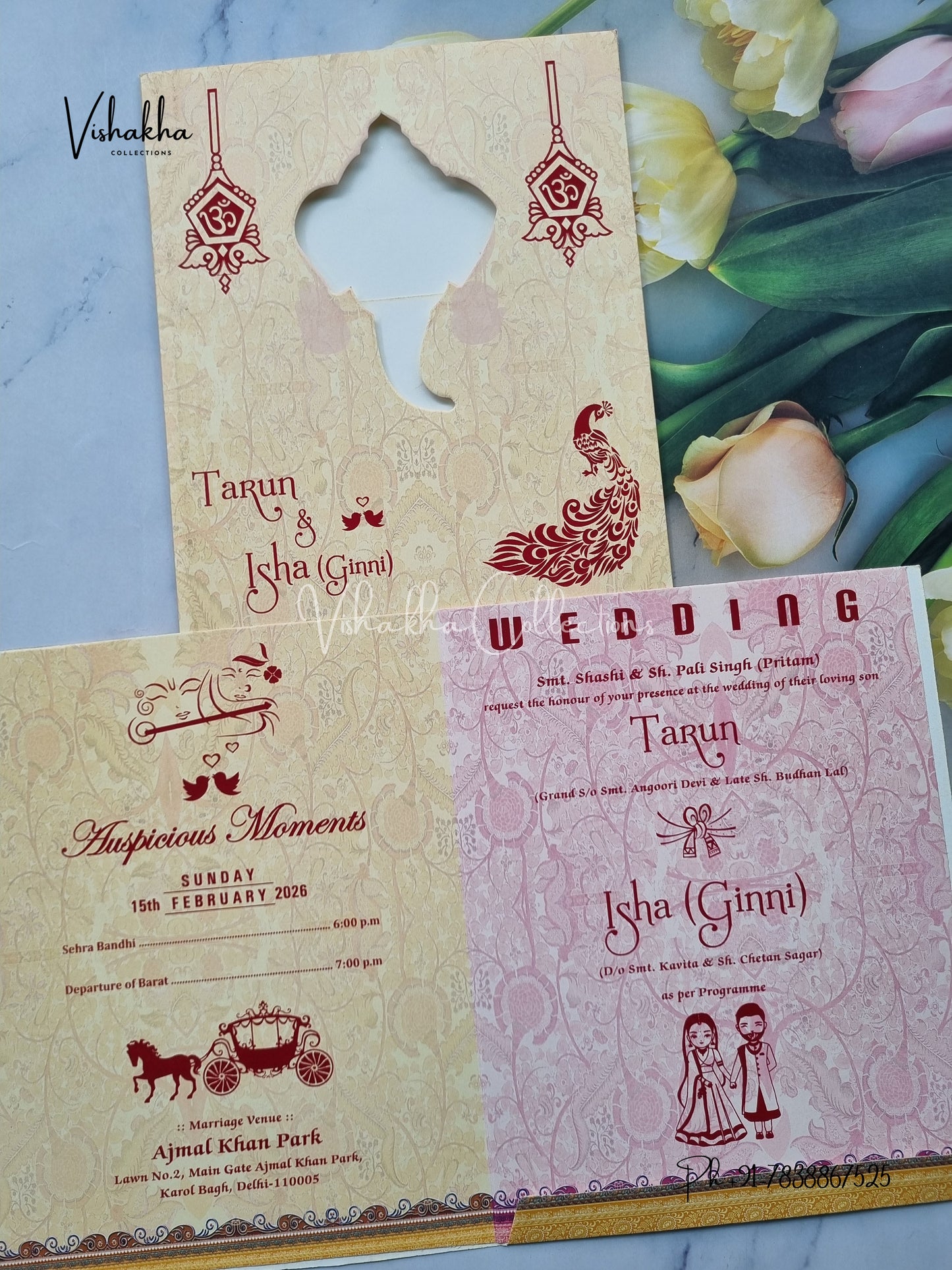 Ganesh Ji Dulah Dulhan Hindu Orange Colored invitation Cards NA-1125-3