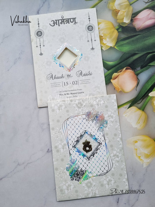 Flower Hindu Muslim Christian Sikh White Colored invitation Cards NA-1125-301