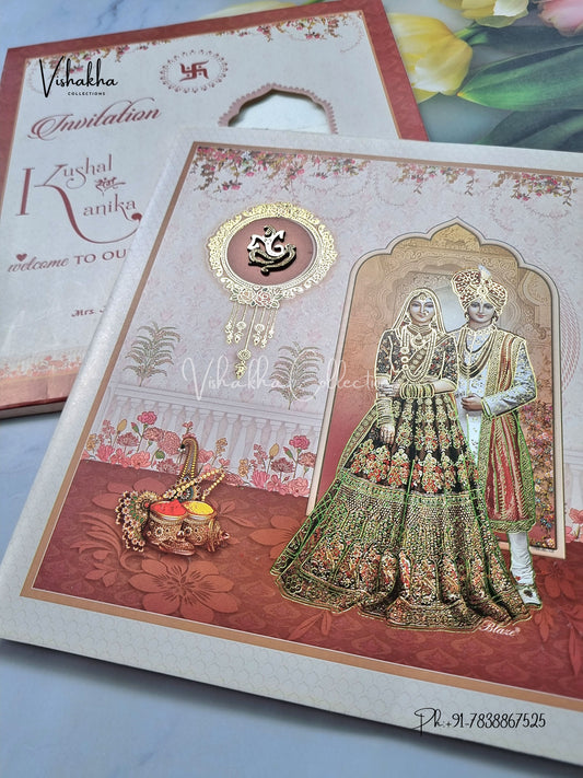 Semi Box Dulah Dulhan Flower Hindu Light Brown Colored invitation Cards NA-1125-36