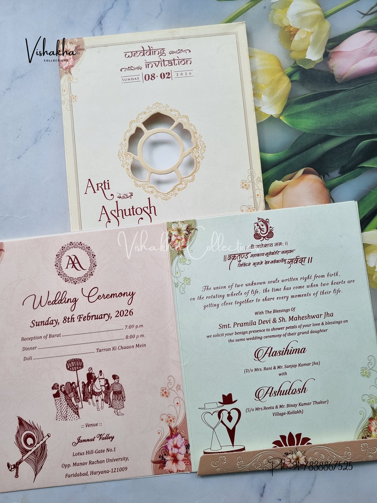 Semi Box Hindu Muslim Christian Sikh Light Brown Colored invitation Cards NA-1125-38