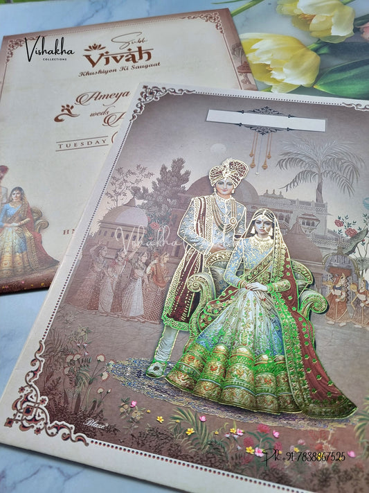 Dulah Dulhan Hindu Brown Colored invitation Cards NA-1125-43