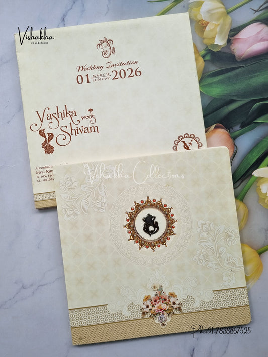Semi Box Mandala Hindu Muslim Christian Sikh Light Yellow Colored invitation Cards NA-1125-47