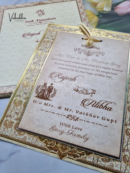 Semi Box Flower Hindu Muslim Christian Sikh Light Yellow Colored invitation Cards NA-1125-52