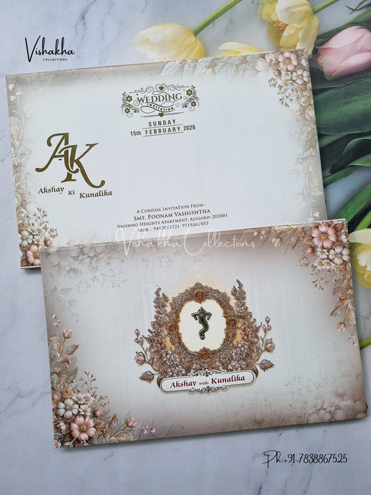 Semi Box Flower Hindu Muslim Christian Sikh Light Green Colored invitation Cards NA-1125-62