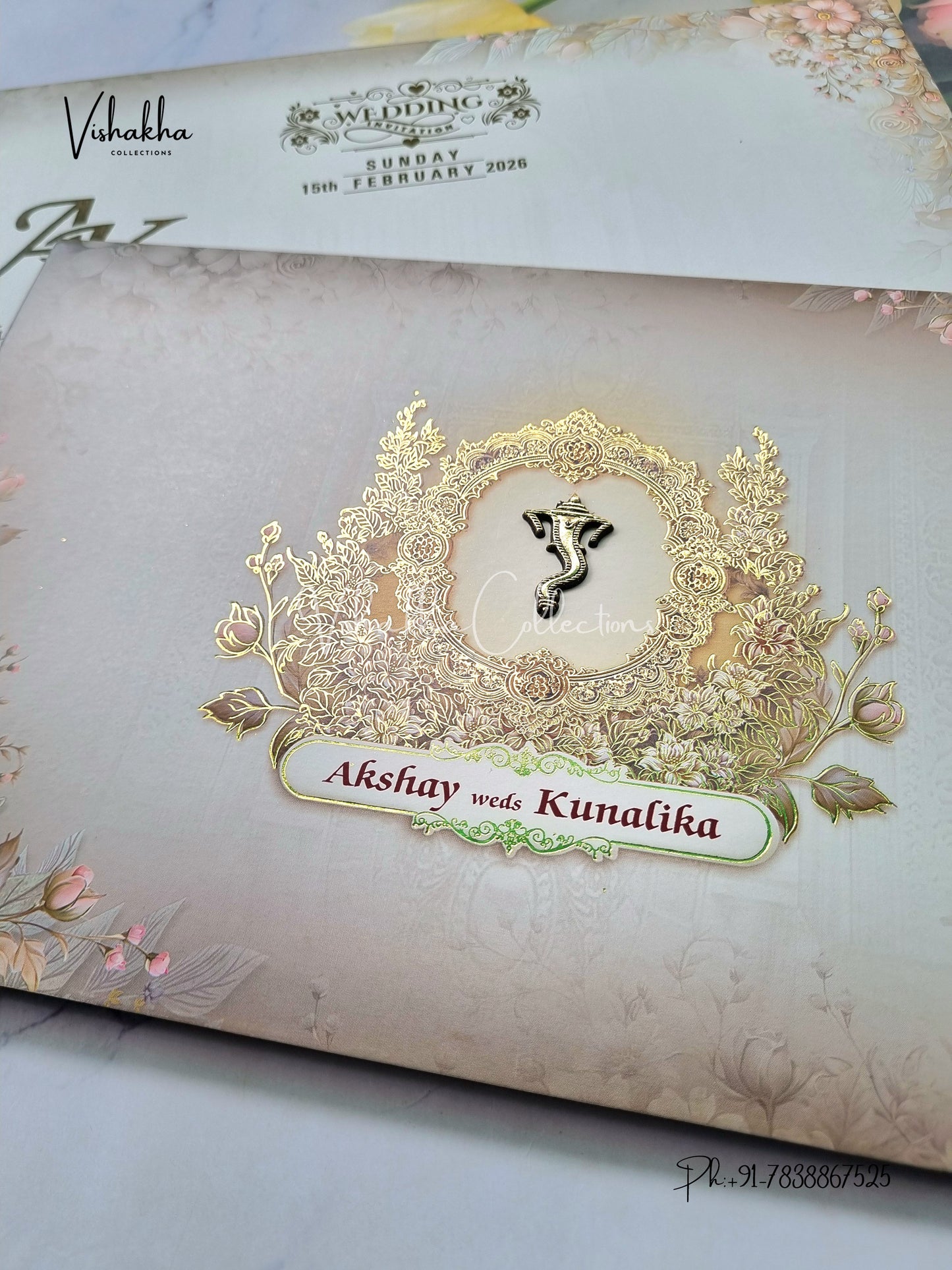 Semi Box Flower Hindu Muslim Christian Sikh Light Green Colored invitation Cards NA-1125-62