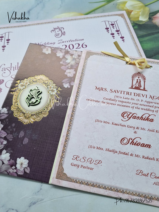 Semi Box Flower Hindu Muslim Christian Sikh Purple Colored invitation Cards NA-1125-79