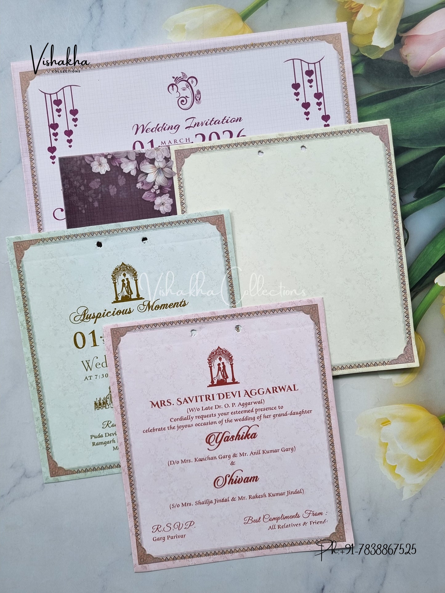 Semi Box Flower Hindu Muslim Christian Sikh Purple Colored invitation Cards NA-1125-79