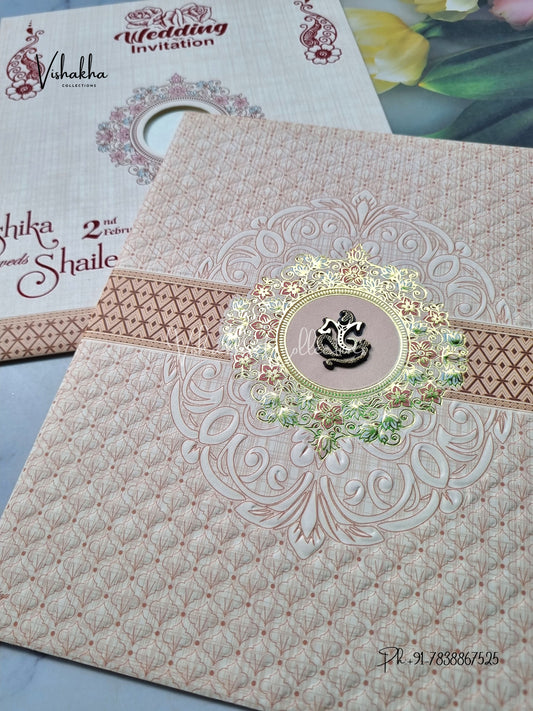 Flower Hindu Muslim Christian Sikh Light Brown Colored invitation Cards NA-1125-96