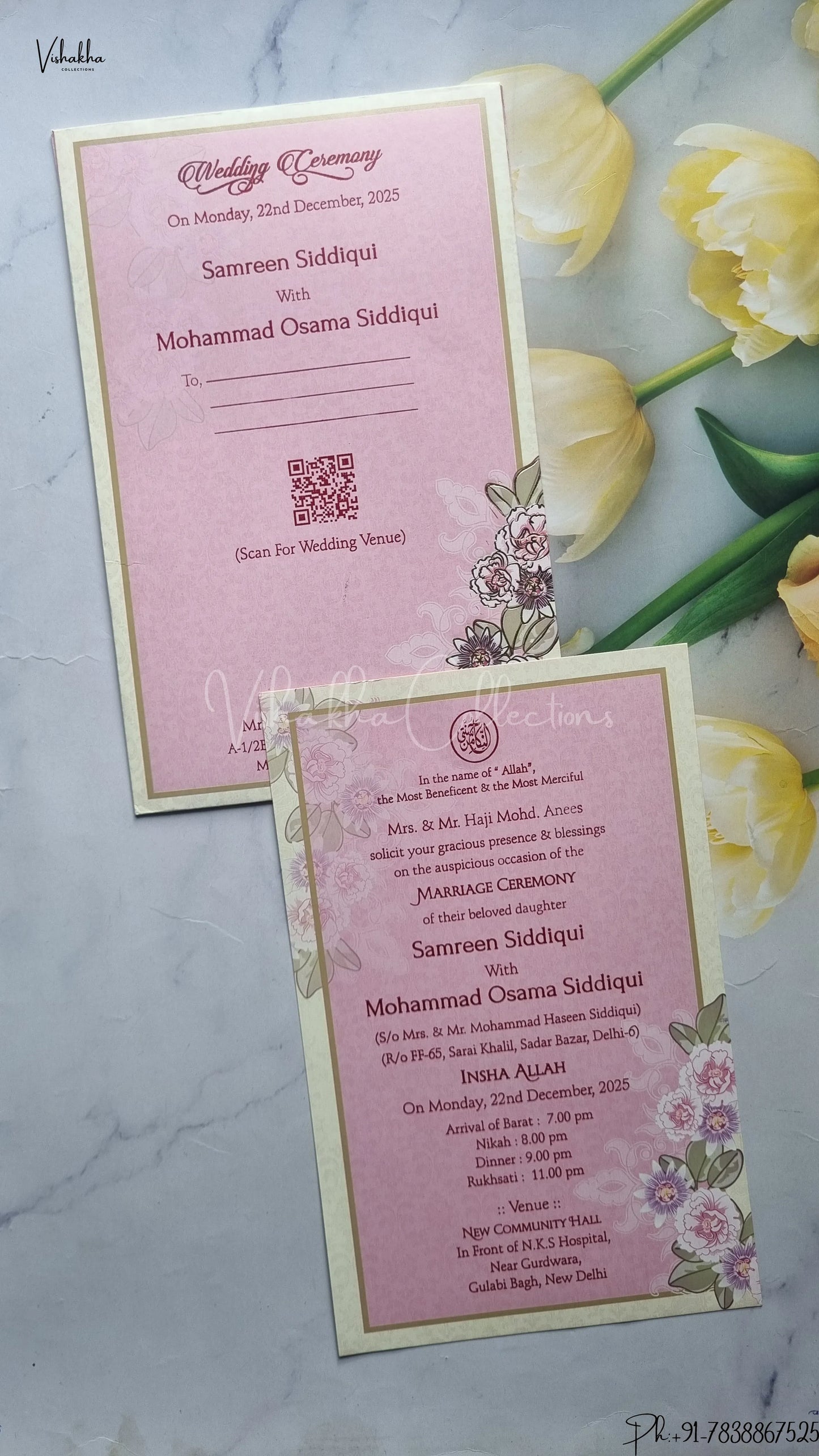 Single Insert Flower Hindu Muslim Christian Jain Sikh wedding invitation Cards SCH-252
