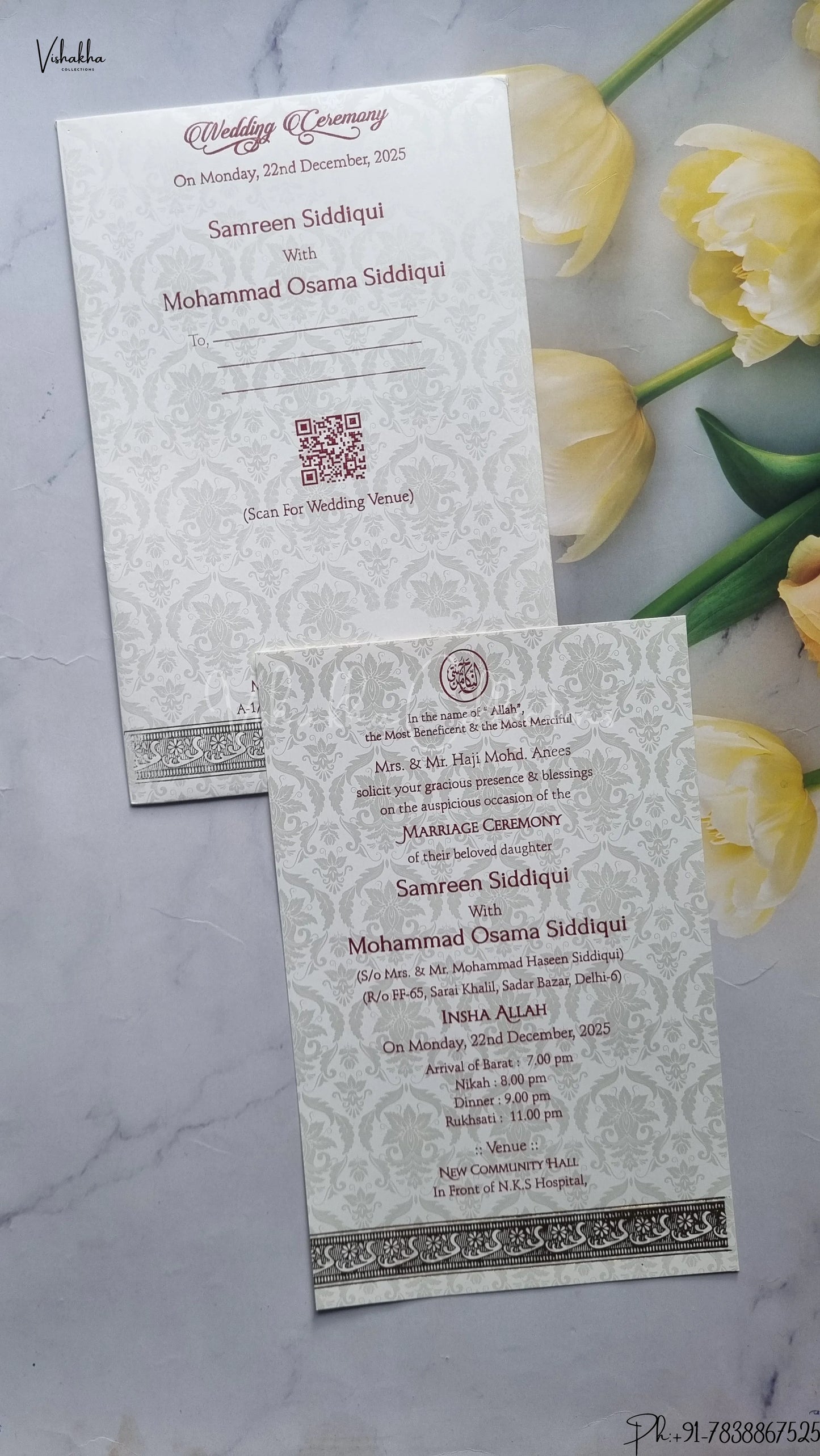 Single Insert Hindu Muslim Christian Jain Sikh wedding invitation Cards SCH-UN002