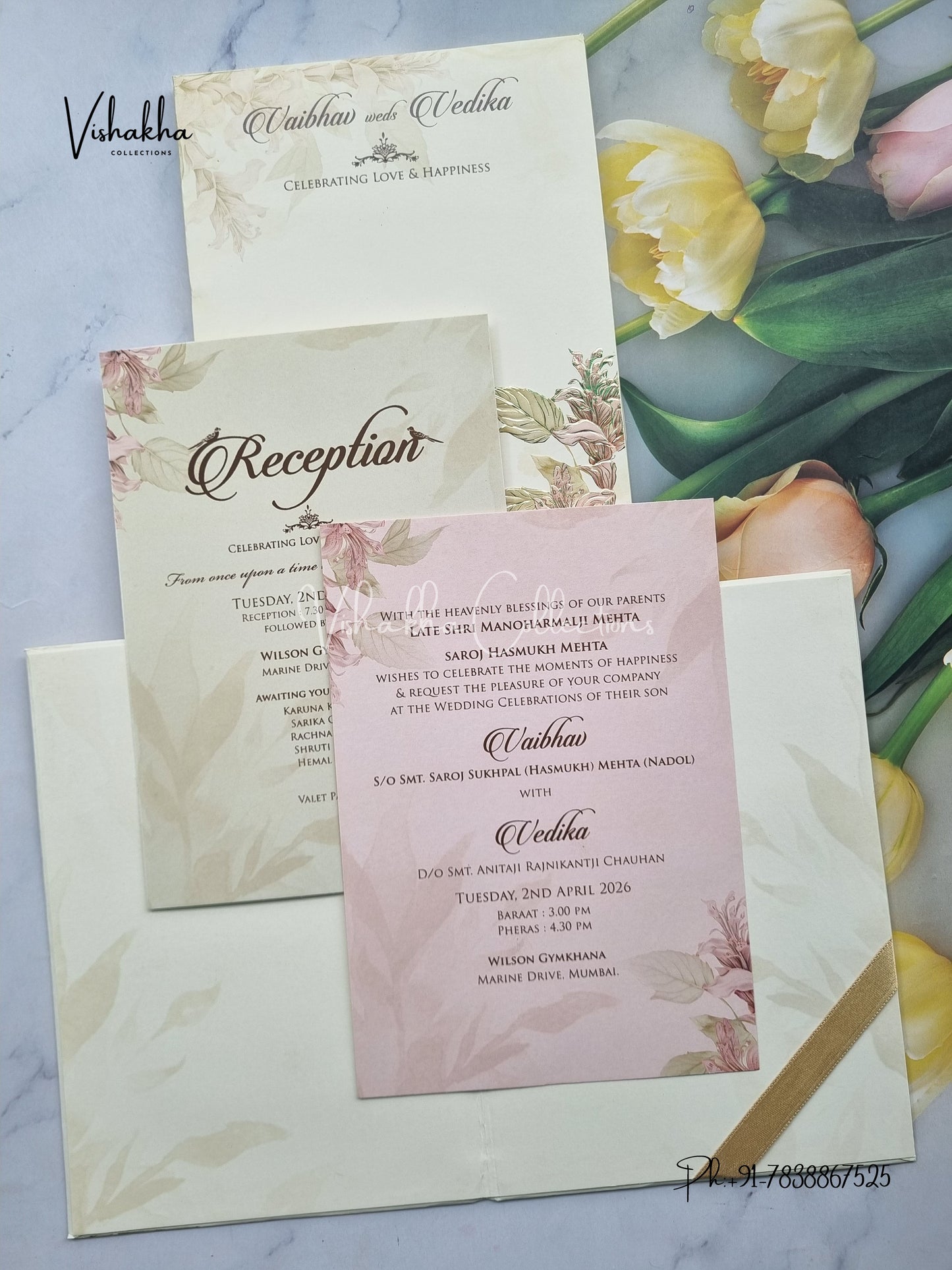 Semi Box Flower Hindu Muslim Christian Jain Sikh yellow Colored invitation Cards SK-3296