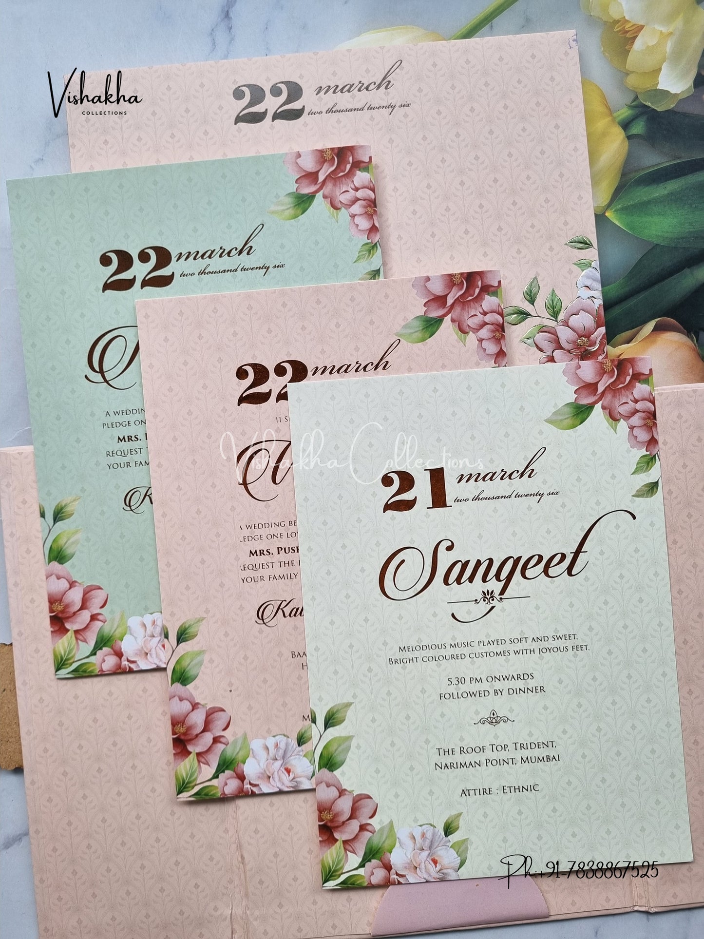 Hindu Muslim Christian Sikh Padded MDF Board Laser Cut peach Colored invitation Cards SK-3383