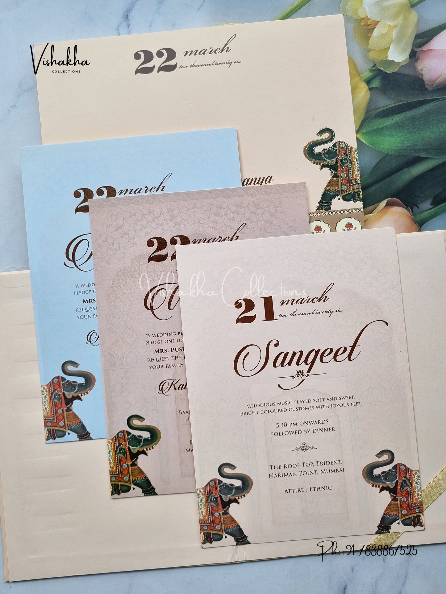 Hathi Hindu Muslim Christian Sikh Padded MDF Board Laser Cut light brown Colored invitation Cards SK-3388