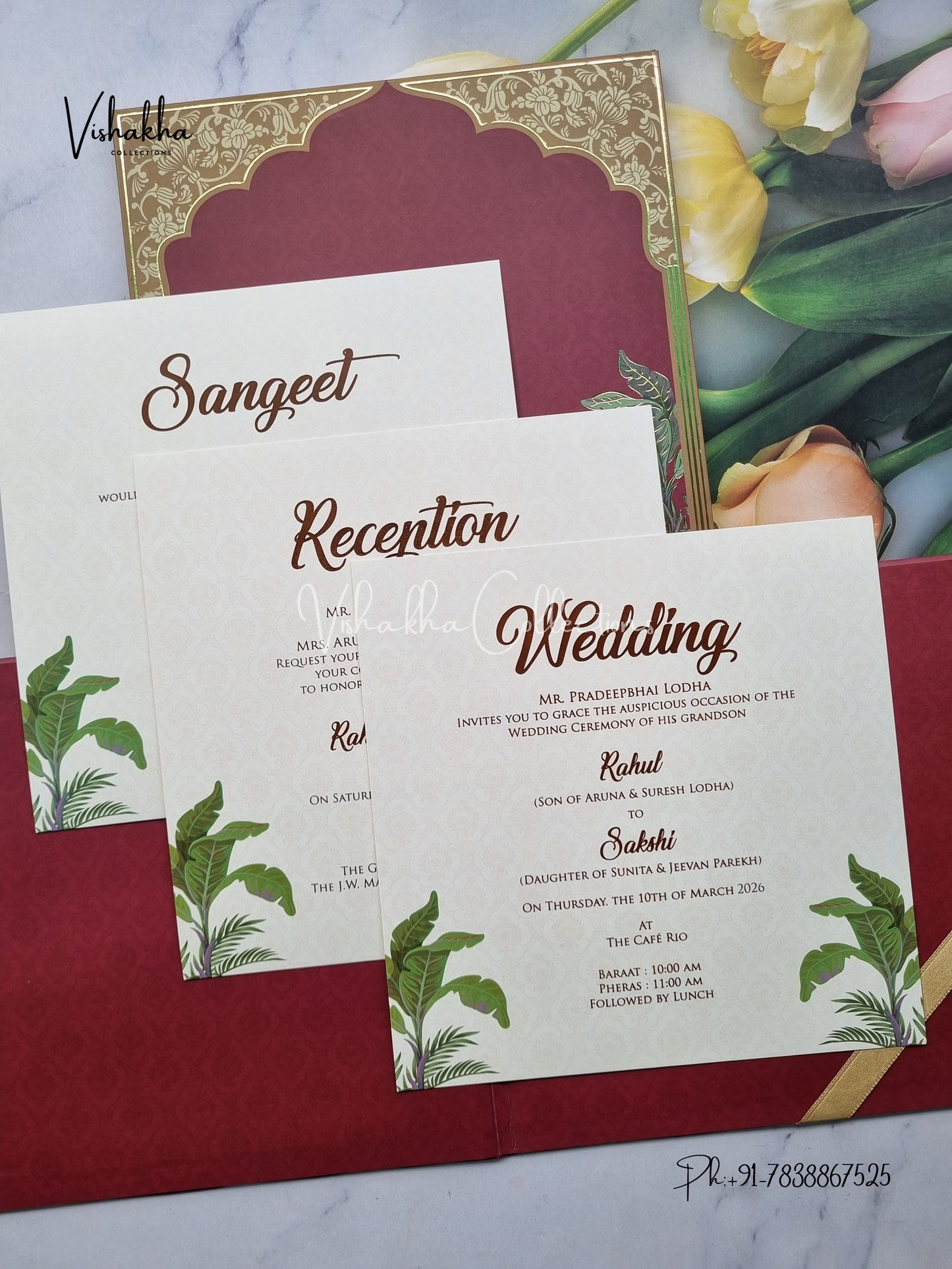 Semi Box Flower Hindu Muslim Christian Sikh MDF Board Laser Cut peach Colored invitation Cards SK-3391