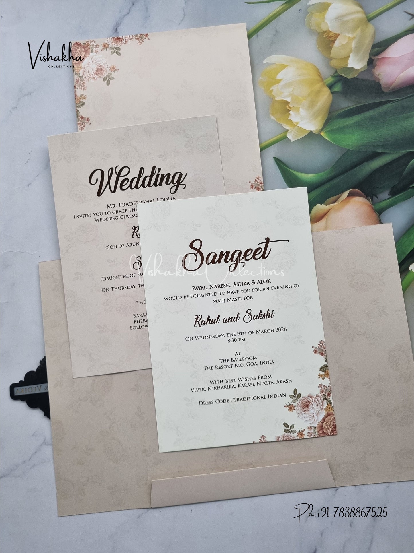 Flower Double Door Hindu Muslim Christian Sikh light purple Colored invitation Cards SK-3412