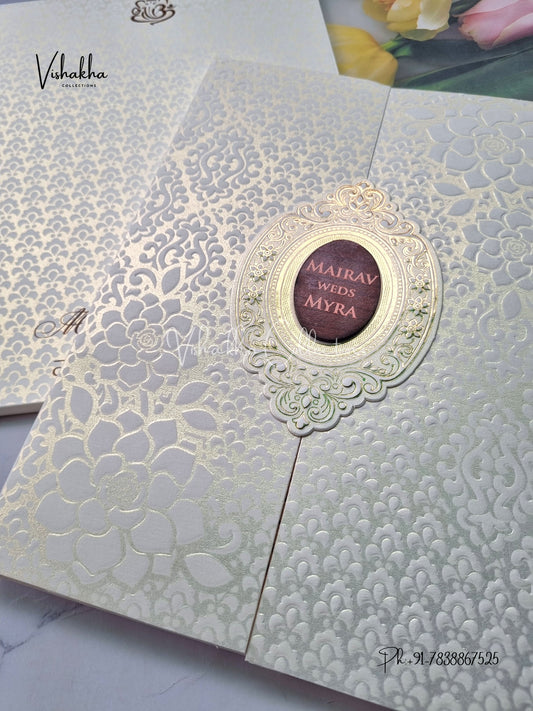 Semi Box Double Door Hindu Muslim Christian Sikh white Colored invitation Cards SK-3424