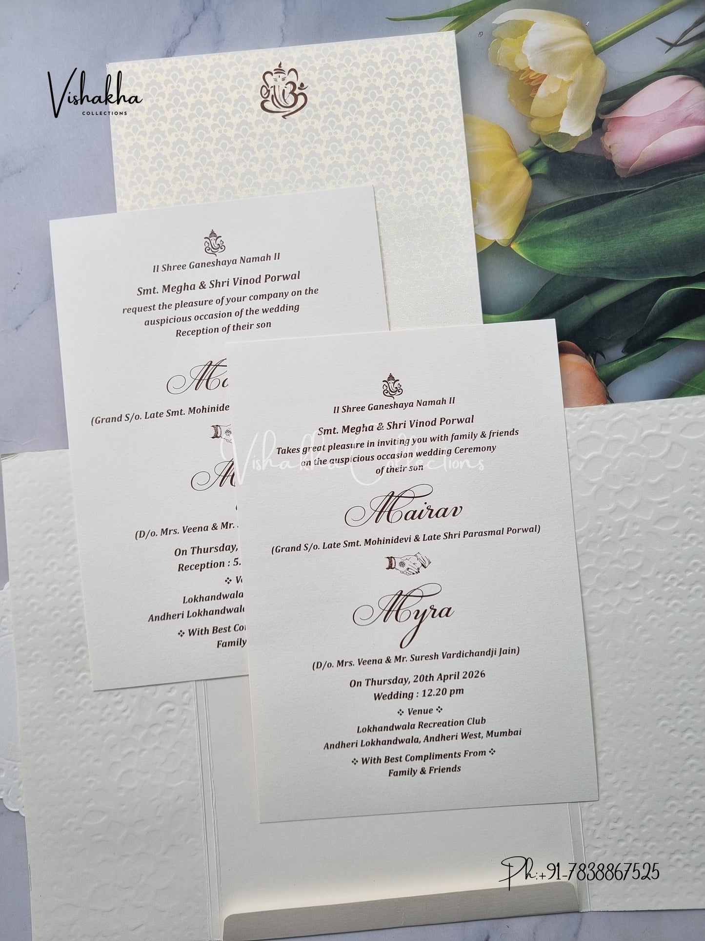 Semi Box Double Door Hindu Muslim Christian Sikh white Colored invitation Cards SK-3424