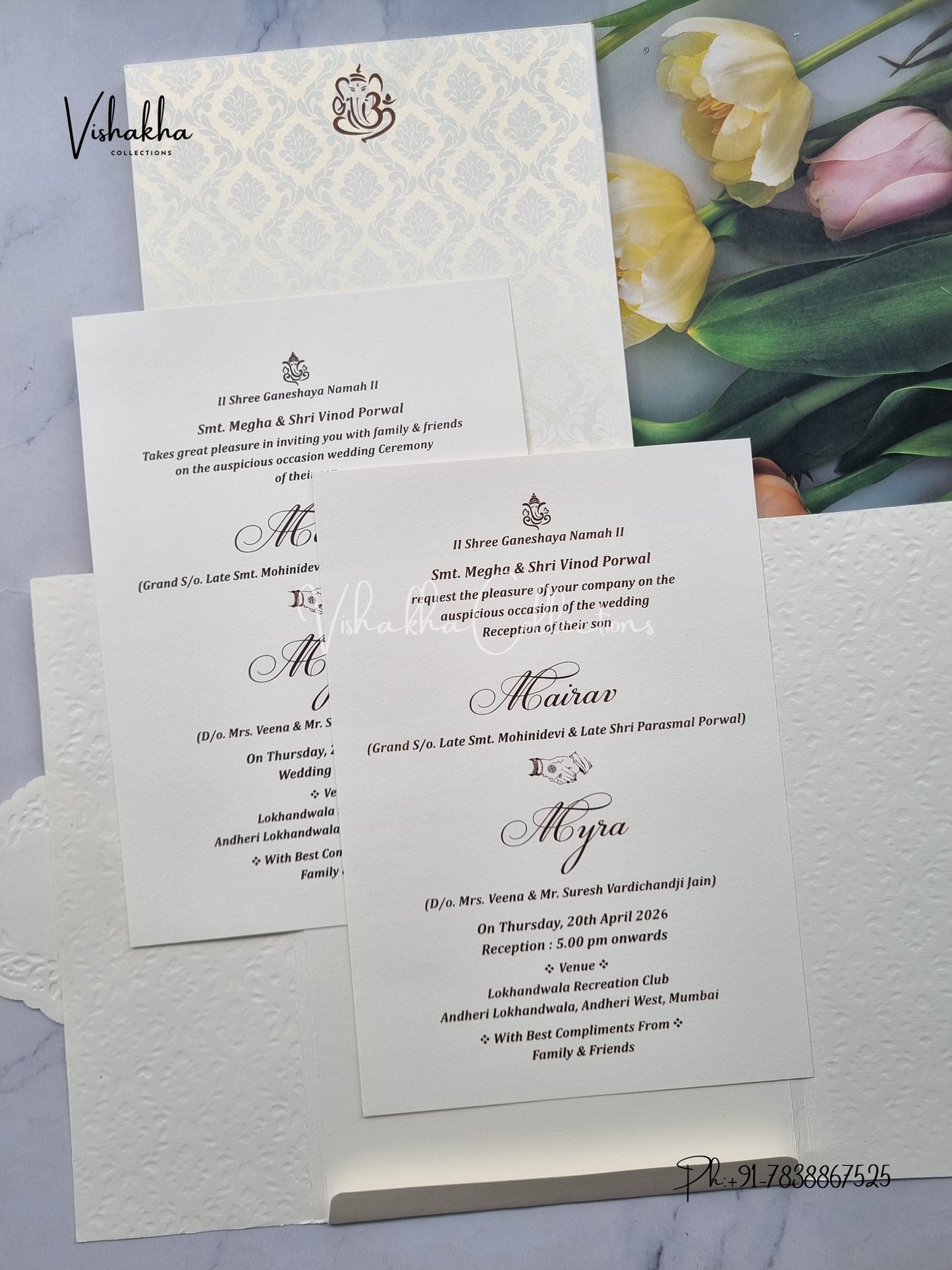 Semi Box Double Door Hindu Muslim Christian Sikh white Colored invitation Cards SK-3425