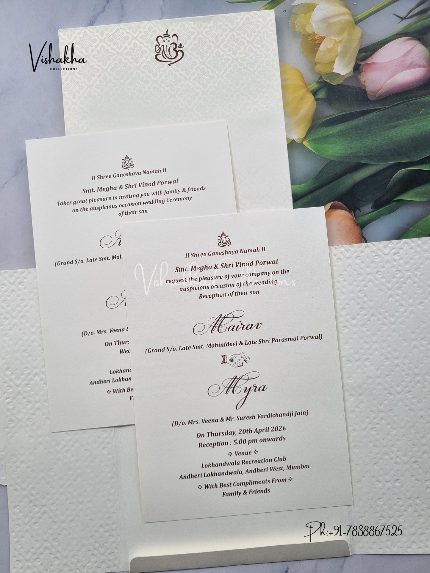 Semi Box Double Door Hindu Muslim Christian Sikh white Colored invitation Cards SK-3426